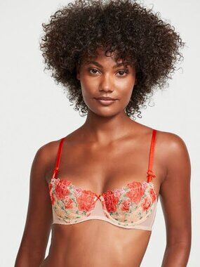 Victoria's Secret Dream Angels Red Floral Embroidered Unlined Bra 36DDD 36F